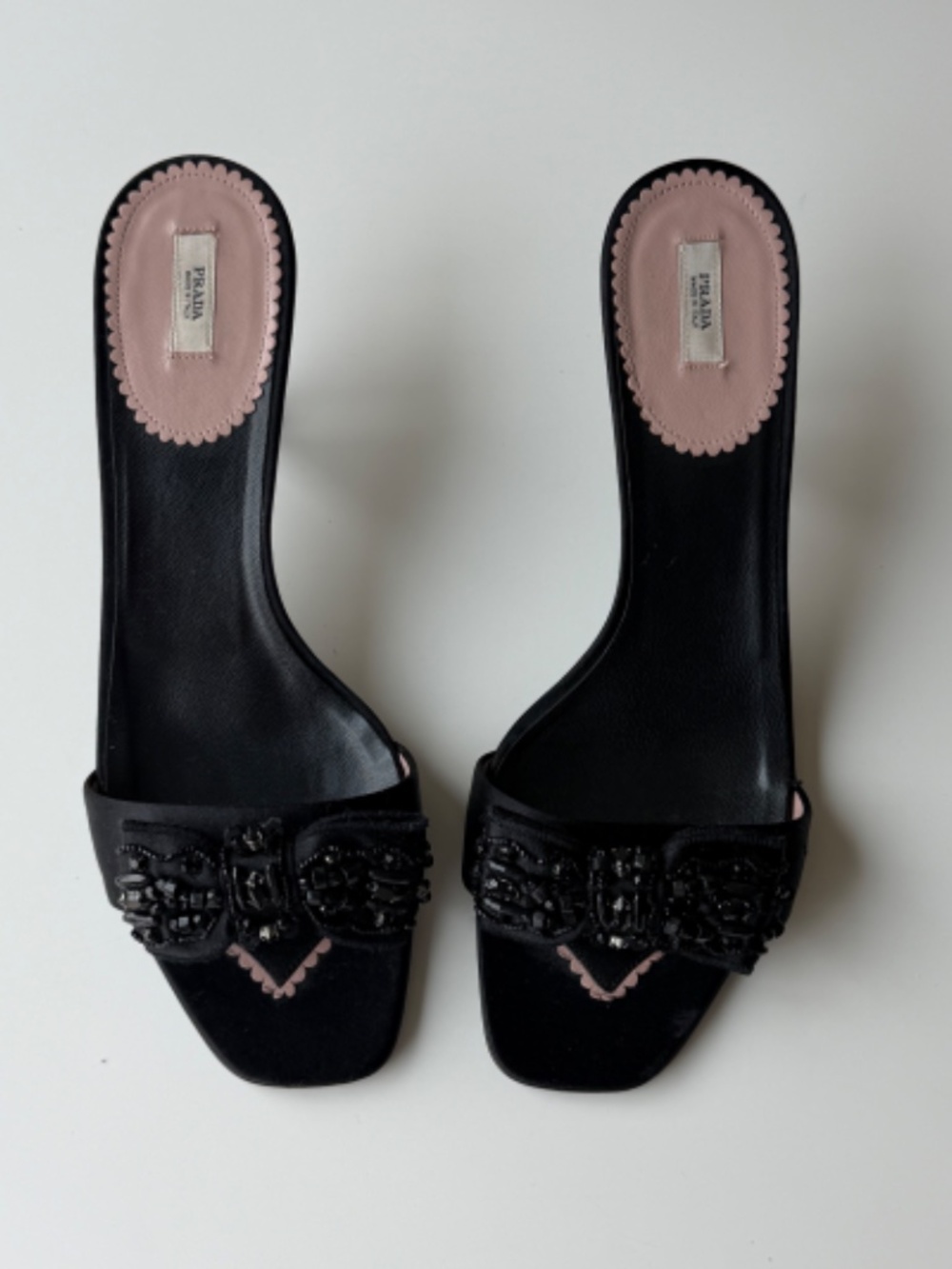 Vintage Prada black satin embellished slides mules, IT 40 - Picture 7 of 9